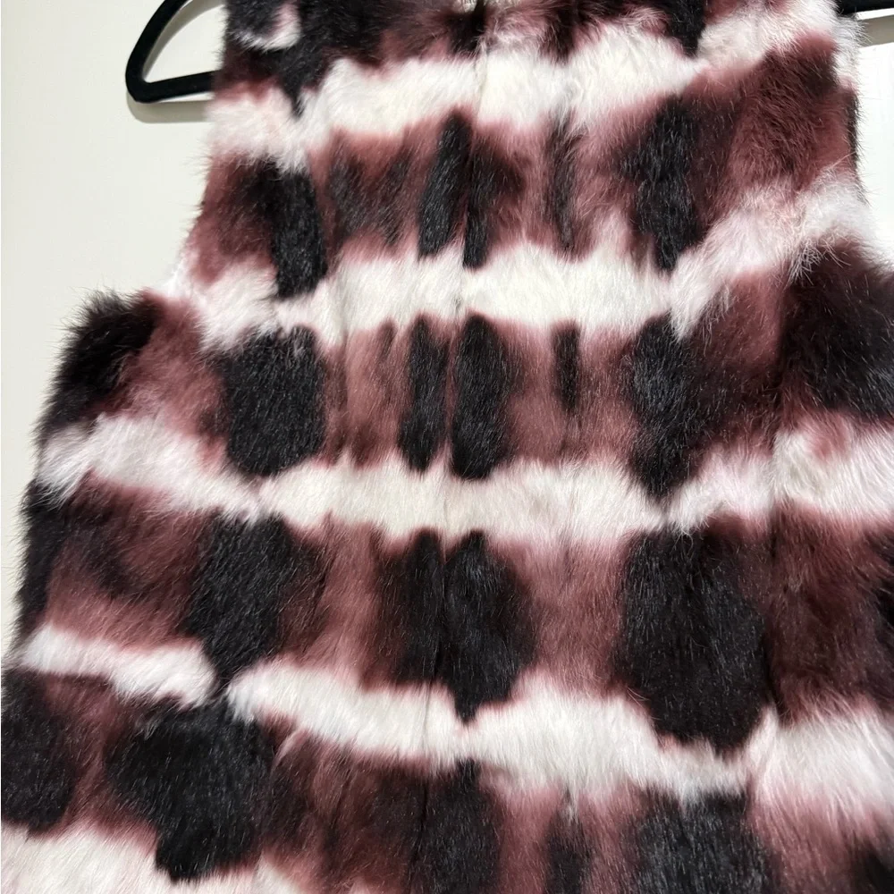 Haute Hippie Tie Dye Rabbit Fur Vest Merlot/white/black - Picture 10 of 12